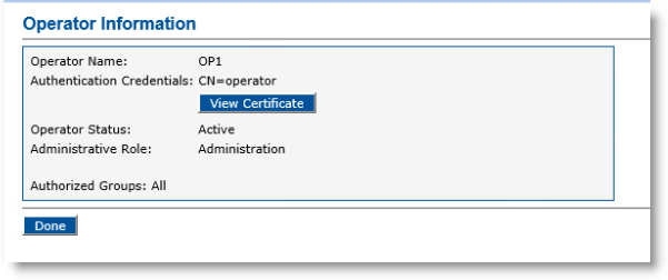 Operator Information page displaying various details